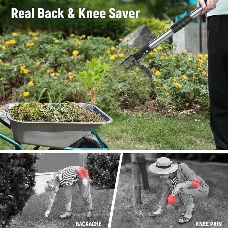 GOXAWEE Weed Puller Tool, 4-Claw Stand Up Weeder with Adjustable 46” Handle for Remove Weeds Without Bending, Pulling or Kneeling - Image 5